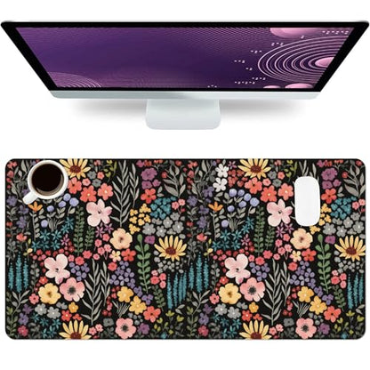 Floral Desk Mat, Cute Flower Large Mouse Pad, Black 27.5"x13.8" - color: A Flowers - Black, size: 27.5" x 13.8"