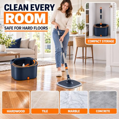 Spin Mop and Bucket Set, Mop Bucket with Separate Dirty/Clean Water System