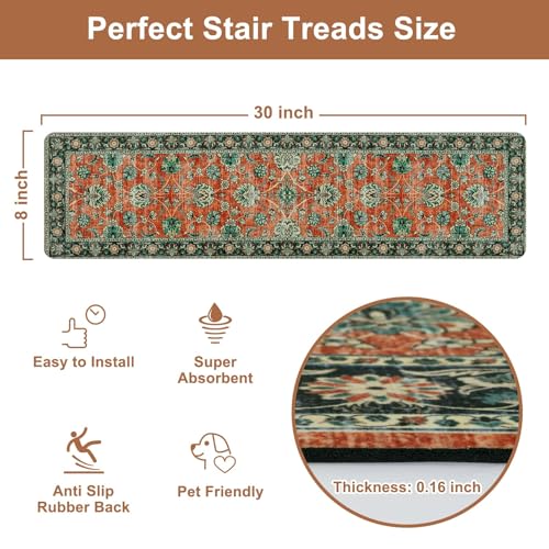 OJIA Vintage Stair Treads Non-Slip Stair Runners for Wooden Steps Indoor - color: Red, size: 30" x 8"