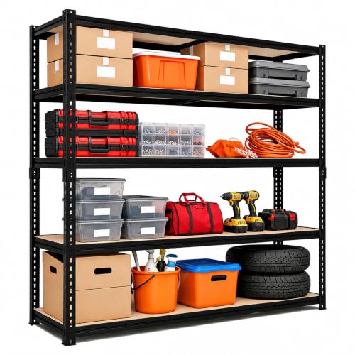 48" W Garage Shelving Heavy Duty, 5-Tier Adjustable Metal Storage Shelves - size: 72"H × 48"W × 24"D