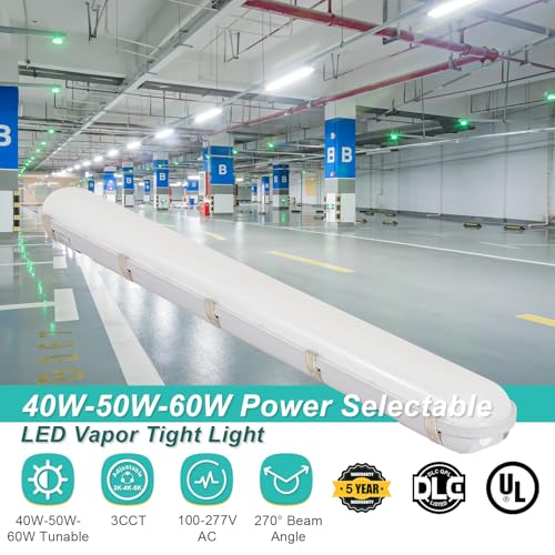 OSTEK 4FT LED Vapor Tight Light, 60W/50W/40W & 3CCT Adjustable (3000K-4000K-5000K), IP66 LED Vapor Proof Light for Car Washes, Walk-in Freezers, Warehouses AC100-277V (12-Pack) - color: 12 Pack-3cct