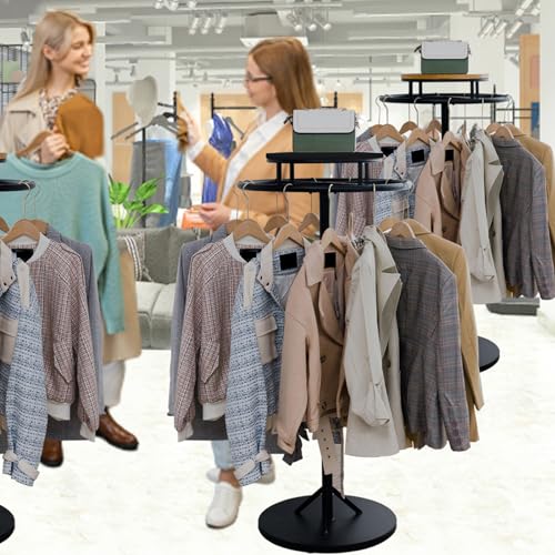 Commercial Grade Round Clothes Rack Floor Standing Rotatable Clothing Rack - color: Black
