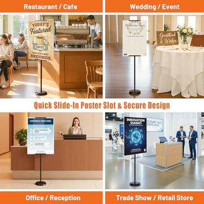 Poster Stand & Sign Holder, Single-Sided Floor Poster Board Stand with Easel Holder, 58" Adjustable Pedestal Sign Stand for Board & Foam Display at Wedding, Restaurant, Business & Events, Black - size: 1 Pack