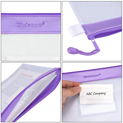 Wisdompro Zipper Pouch, 4 Pack Waterproof Mesh File Bag, Document Organizer - color: Purple/Yellow