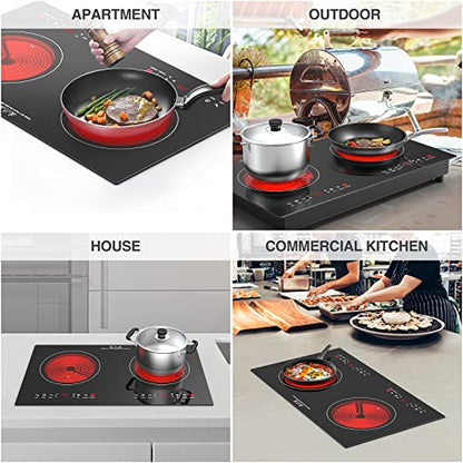 Electric Cooktop 2400W Electric Stove 2 Burner 24" Hot Plate Double Burner - color: 2 Burner Electric Cooktop