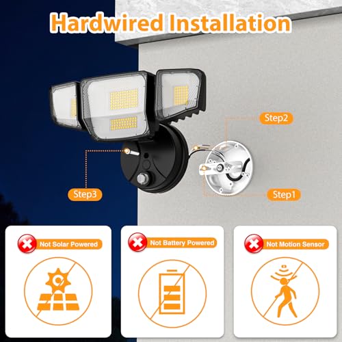Abovizo 90W Flood Lights Outdoor, 10000LM Dusk to Dawn Outdoor Lighting, IP65 Waterproof, 6500K Daylight, 4 Heads LED Security Light for Garage, Yard, Porch (Black) - color: Black