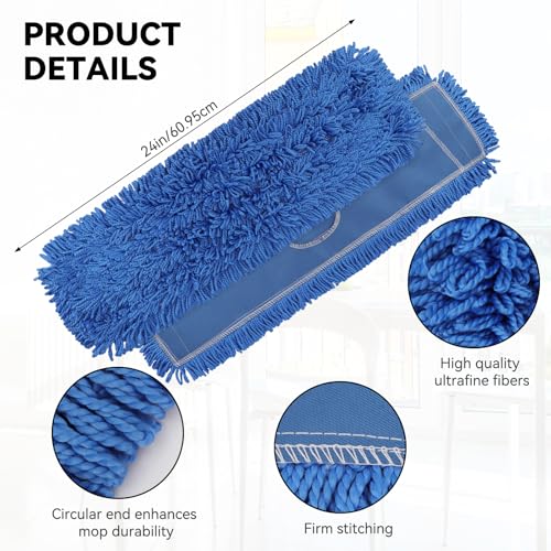 Commercial 24 Inch Dust Mop Head: Replacement Sweeper and Janitorial Industrial Dust Mop Head for Floor Cleaning, Office, School, Restaurant, Hospital (Blue - 6 Pack) - color: Blue - 24 Inch - 6pack - Scrubby