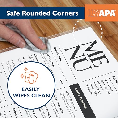 Ilyapa Restaurant Menu Covers 8.5 x 14 Inch - 30 Pack, Single Page, 2 View Clear Menu Holder Sleeves for Restaurant, Durable PVC Hard Plastic Sheet - color: Clear, size: 8.5 x 14