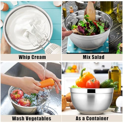 P&P CHEF Stainless Steel Mixing Bowls With Lids, Set of 6, Khaki - color: Khaki