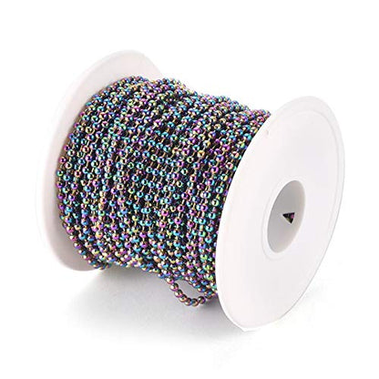 Craftdady 32.8 Feet Stainless Steel Ball Bead Chains 2.5mm Multi-Color Soldered Round Bead Links Chains with Spool for DIY Bracelet Necklace Jewelry Craft Making - color: Multicolor,10 Meters,2.5mm