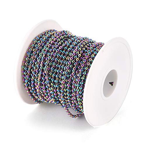 Craftdady 32.8 Feet Stainless Steel Ball Bead Chains 2.5mm Multi-Color Soldered Round Bead Links Chains with Spool for DIY Bracelet Necklace Jewelry Craft Making - color: Multicolor,10 Meters,2.5mm
