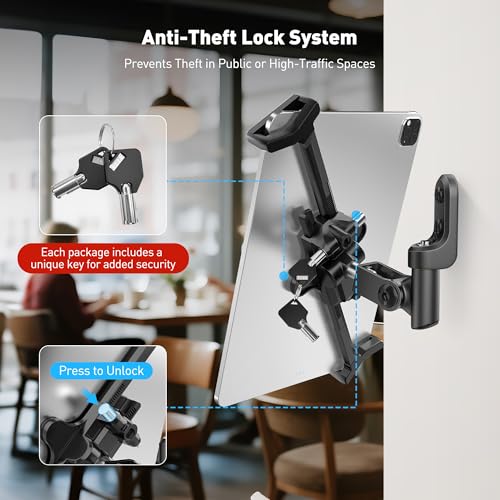 AboveTEK Anti-Theft iPad Kiosk Stand & Tablet Wall Mount Holder, 360° Rotation iPad Wall Mount with Anti-Theft Lock & Key