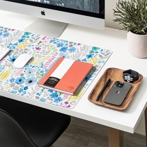Floral Desk Mat, Cute Flower Large Mouse Pad, Blue 27.5"x13.8" - color: A Flowers - Blue, size: 27.5" x 13.8"