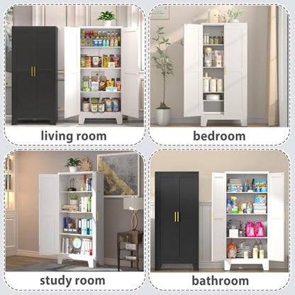 GAIOUS 61.02" Metal Pantry Cabinet, White Kitchen Pantry Storage Cabinets - color: White, size: 13.78"D x 27.55"W x 61.02"H