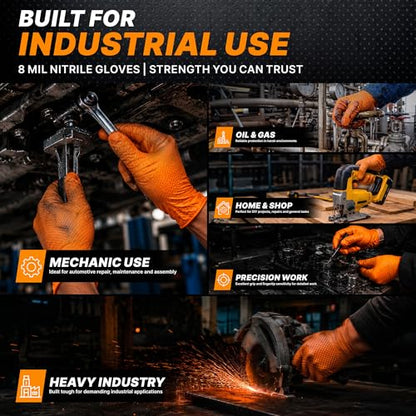 TitanFlex Heavy Duty Industrial Orange Nitrile Gloves, 8-mil, Gloves Disposable Latex Free with Raised Diamond Texture Grip, Powder Free, Rubber Glove, Mechanic Gloves,100-ct Box (XL) - color: 8-mil (100-ct), size: X-Large