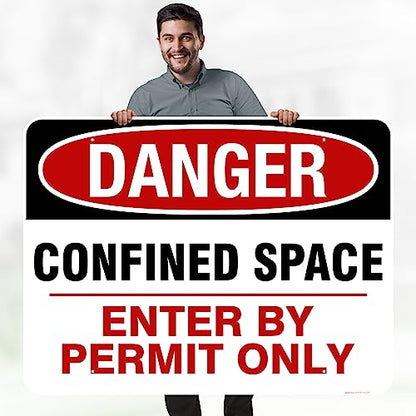 Danger Confined Space Enter By Permit Only Sign, 36x48 Inches, Rust Free - size: 36x48 - DiBound