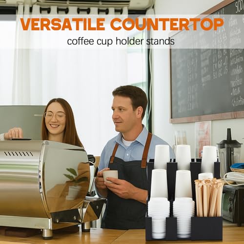 CroBlissful 9 Compartment Pine Wood Vertical Coffee Cup and Lid Dispenser - color: Black, style: Pine Wood