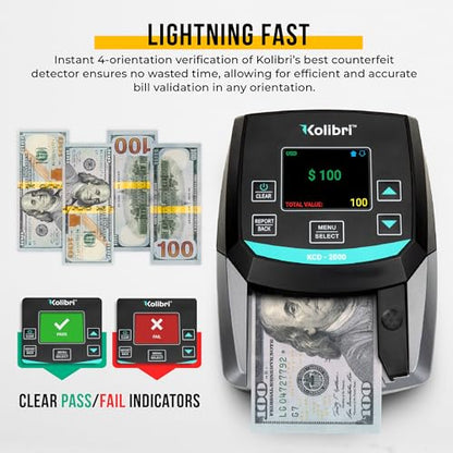KOLIBRI KCD-2000 Advanced Counterfeit Bill Detector | All-Orientation Counterfeit Detection Bill Counter | Money Counter by Denomination | Detect Fake Bills Fast - size: Small (KCD-2000)