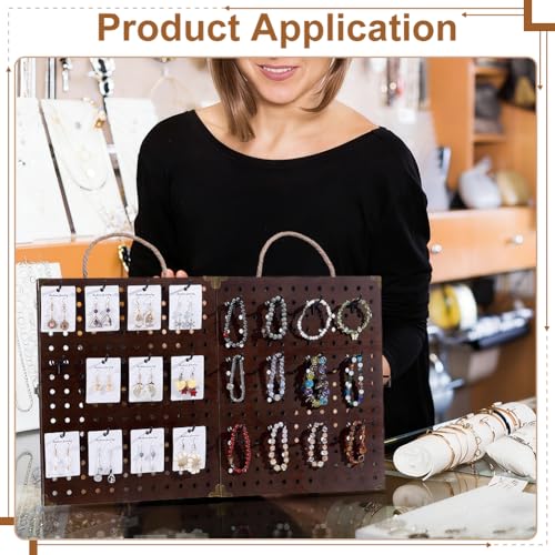 PH PandaHall 180 Holes Foldable Pegboard Jewelry Display Earrings Bracelets Holder Stand Necklace Keychain Showcase Organizer with 48pcs Removable Peg Hooks for Selling Retail Vendor Events Craft Show
