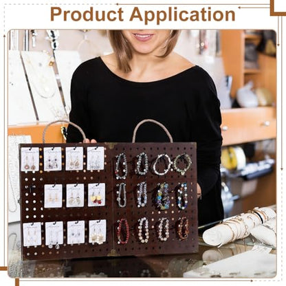 PH PandaHall 180 Holes Foldable Pegboard Jewelry Display Earrings Bracelets Holder Stand Necklace Keychain Showcase Organizer with 48pcs Removable Peg Hooks for Selling Retail Vendor Events Craft Show