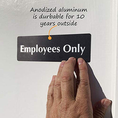 SmartSign Employees Only Sign for Office Door Wall Home and Business Self Adhesive Use for Office/Business Easy to Apply, White Letters on Black Plate 2x6 inches - color: Employees Only