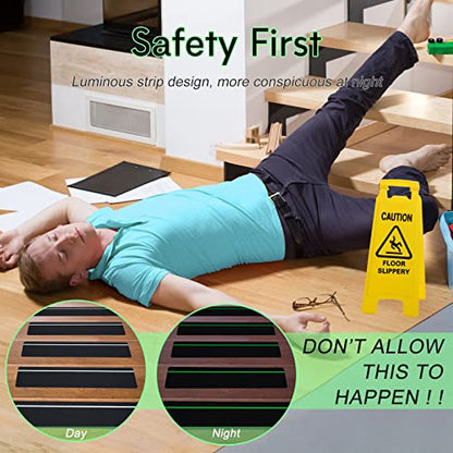 S&X Outdoor Stair Treads Non-Slip 6x24in, 5-Pack, Glow-in-Dark - color: Glow-in-the-Dark/Black, size: 6" x 24"