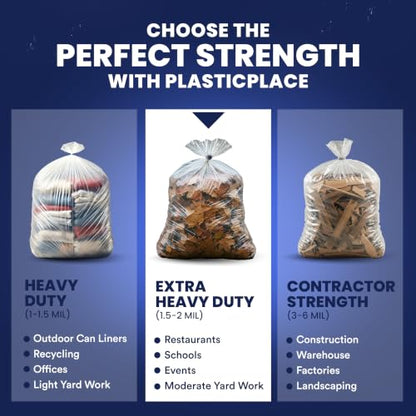 Plasticplace 65 gallon Trash Bags │ 1.5 Mil │ Clear Heavy Duty Garbage Can Liners │ 50” x 48” (50Count) - color: White, size: 1 Count (Pack of 50)
