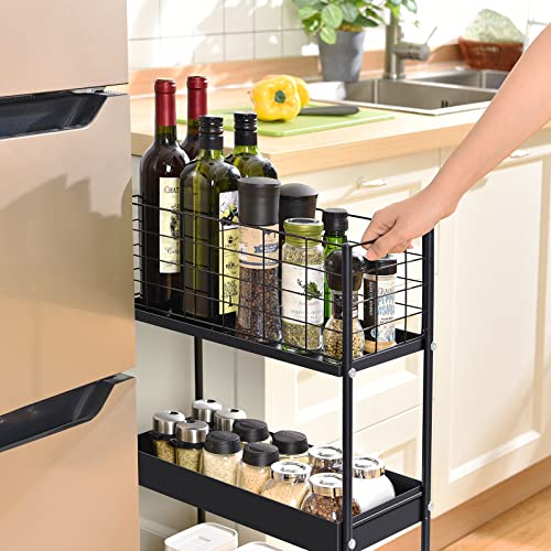 Slim Rolling Storage Cart, 3 Tier Heavy Duty Metal Utility Cart, Black - color: Black, size: 3-Tier