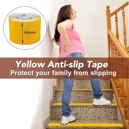 BOMEI PACK Yellow 4 Inch Anti Slip Traction Tape, 16 Foot x 4" Wide Heavy Duty Best Grip, Friction, Abrasive Adhesive for Stairs, Tread Step, Indoor, Outdoor - color: Yellow
