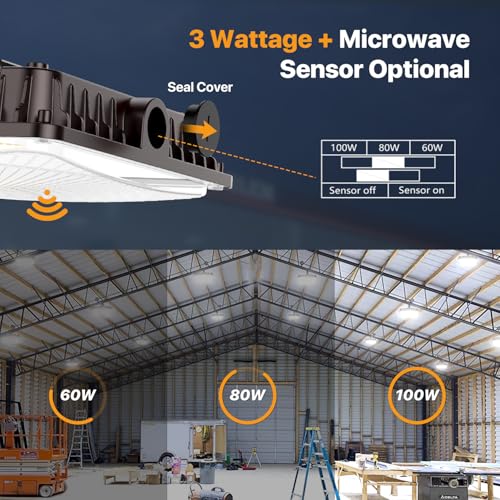 LED Canopy Lights 100W: 100/80/60W Selectable with Motion Sensor - size: 100WMotion Senosr-1P