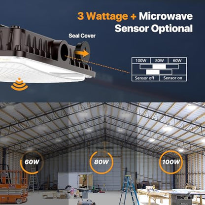 LED Canopy Lights 100W: 100/80/60W Selectable with Motion Sensor - size: 100WMotion Senosr-1P