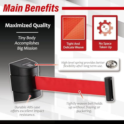DuraSteel Wall Mount Crowd Control Retractable Belt Barrier - 6.5 Ft Red Retractables Barrier Belt w/ABS Casing, Do Not Enter Crowd Control Barriers Line Divider NOT Stanchions with Retractable Belts - color: Red Belt, size: Guardian 2.0 Black Case