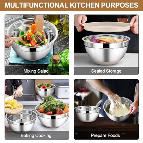 LIANYU 6 Piece Mixing Bowls Set with Airtight Lids, Metal Nesting Bowl - color: Khaki, style: Anchor Base with Airtight Lids