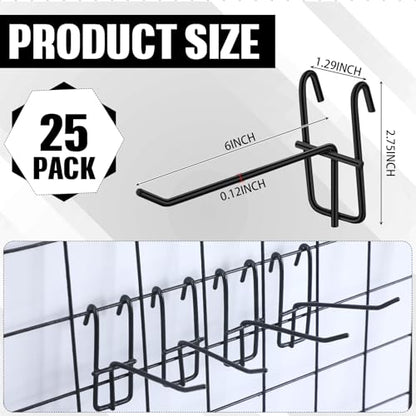 Moxweyeni 25 Pack Grid Wall Hooks, 6 Inch Black Gridwall Hanger - color: Black, size: 6 Inch