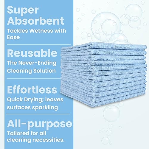 Microfiber Cleaning Towel, 16x16 Blue, Pack of 180 Pieces - color: Blue, size: 180 pieces
