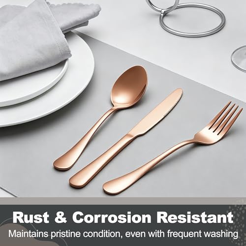 Runfly 40-Piece Rose Gold Flatware Set, Stainless Steel Cutlery Set for 8 - color: Rose Gold, size: 40