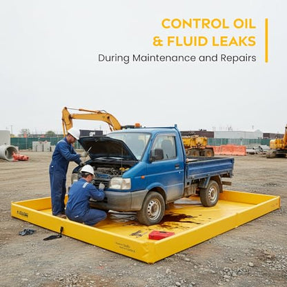 Spill Ready 6' x 6' Duck Pond Spill Containment Berm | 22oz PVC, 130 Gallon Sump - Yellow | 6x6 Folding Duck Pond | Portable Secondary Containment Drip Tray | Reusable Oil, Fuel & Chemical Spill Tray - size: 6' x 6'