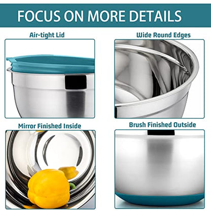P&P CHEF Stainless Steel Mixing Bowls With Lids, Set of 6, Blue - color: Blue