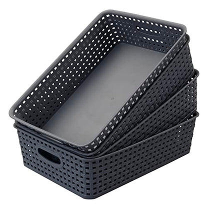 4 Packs Plastic Storage Basket Tray, Shallow Paper Basket, Gray - color: Flat Grey