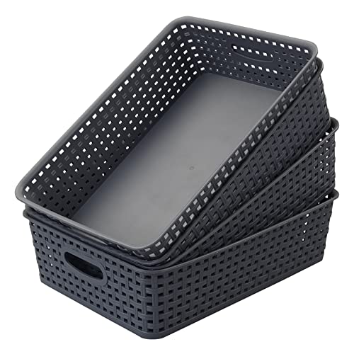 4 Packs Plastic Storage Basket Tray, Shallow Paper Basket, Gray - color: Flat Grey