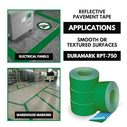 DuraMark RPT-750 Reflective Pavement Marking Tape, Green, 3 in x 18 ft - color: Green, size: 3 Inch x 18 Ft