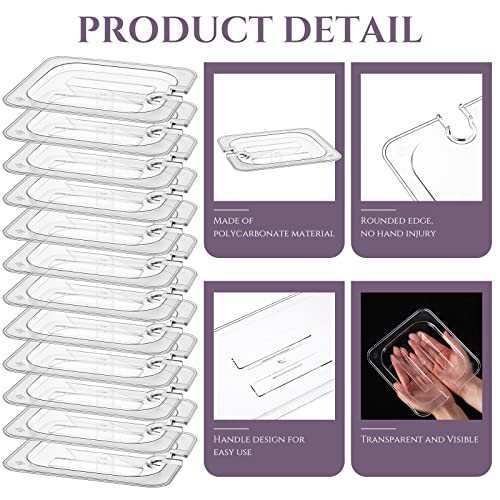 12 Pcs 1/6 Size Food Pan Lids with Handle Polycarbonate Clear Food Pan Lids