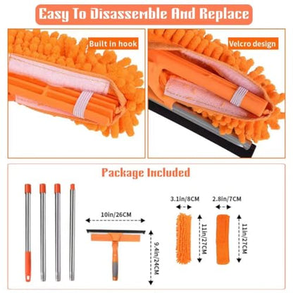 2-in-1 Window Cleaner Tool, 68'' Squeegee for Window Cleaning - color: Orange