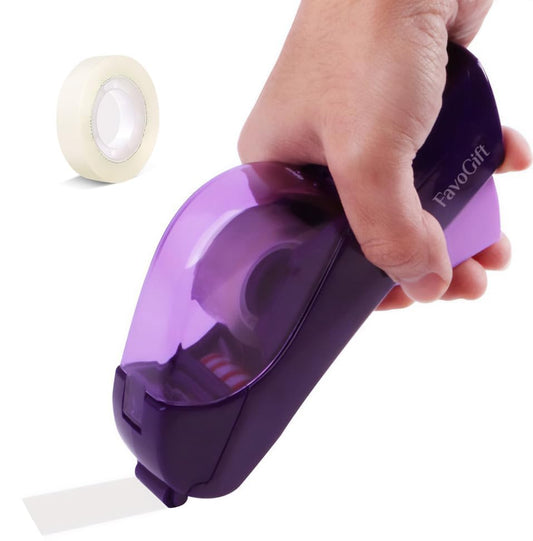 One-Handed Tape Dispenser Gun - Automatic Cutter for Gift Wrapping, Office & Crafts - Portable, Safe Hidden Blade, No Batteries - Fits 1/2" to 3/4" Tape (Include 1 Roll, Purple) - color: Purple
