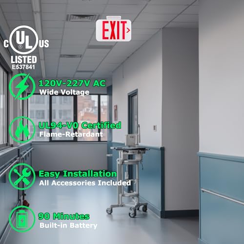 LIT-PaTH Emergency Exit Sign for Business, Battery Backup, 6 Pack - size: 6-pack