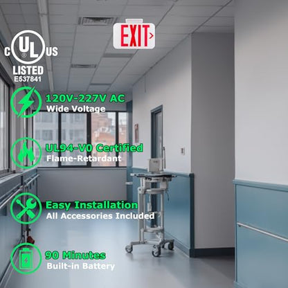 LIT-PaTH Emergency Exit Sign for Business, Battery Backup, 6 Pack - size: 6-pack