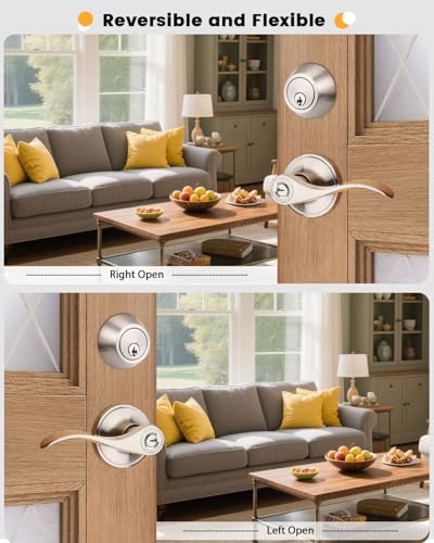 Gobrico 6 Keyed-Alike Entry Lever and Single Cylinder Deadbolt Combination Locksets, Satin Nickel Finished, Front Door Handle and Deadbolt with Same Key - color: Satin Nickel, size: 6 Pack