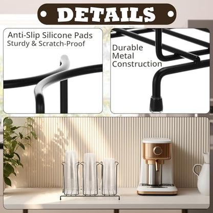 Maxdot 2 Pcs 3 Section Coffee Cup Organizers 14.2 x 8.5 x 5 Inch Wire Rack Coffee Cup and Lid Holder Black Iron Lid Dispenser Countertops Station Organizer for Kitchen Storage Essentials - size: 14.2 x 8.5 x 5 Inch