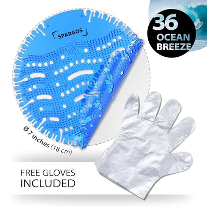Spargos Urinal Screen Deodorizer, 36 Pack Ocean Breeze Pads