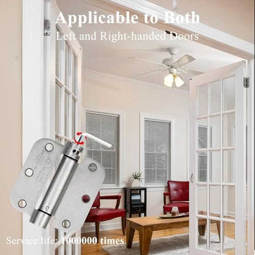 Sophia 4 Pack Self-Closing Door Hinge 3.5 Inch Rounded 5/8 Radius, Spring Loaded Hinges Adjustable Tension, Automatic Door Closer Hinge for Residential Standard Doors, Satin Nickel, UL Listed - color: Satin Nickel, size: 4 Pack